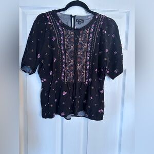 Girls Art Class Boho Black Floral Peasant Blouse Sz XL 14/16